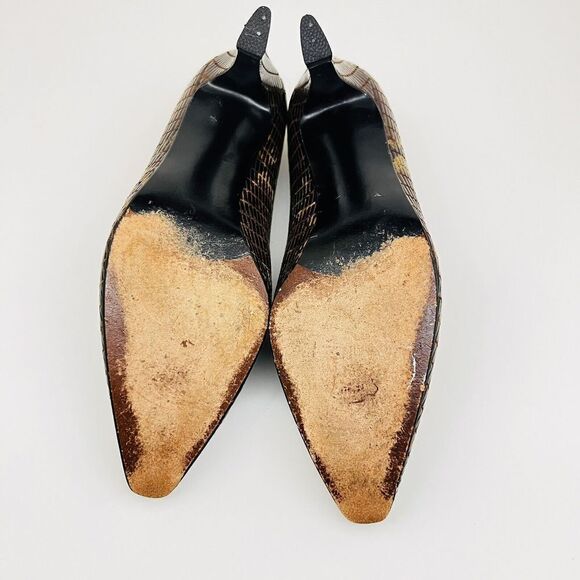 STUART WEITZMAN for Neiman Marcus Sz 8 Snakeskin Pumps Heels Stiletto Brown Gold - Picture 10 of 12